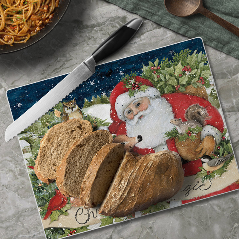 Christmas Magic Rectangular Glass Cutting Board 10" x 8"