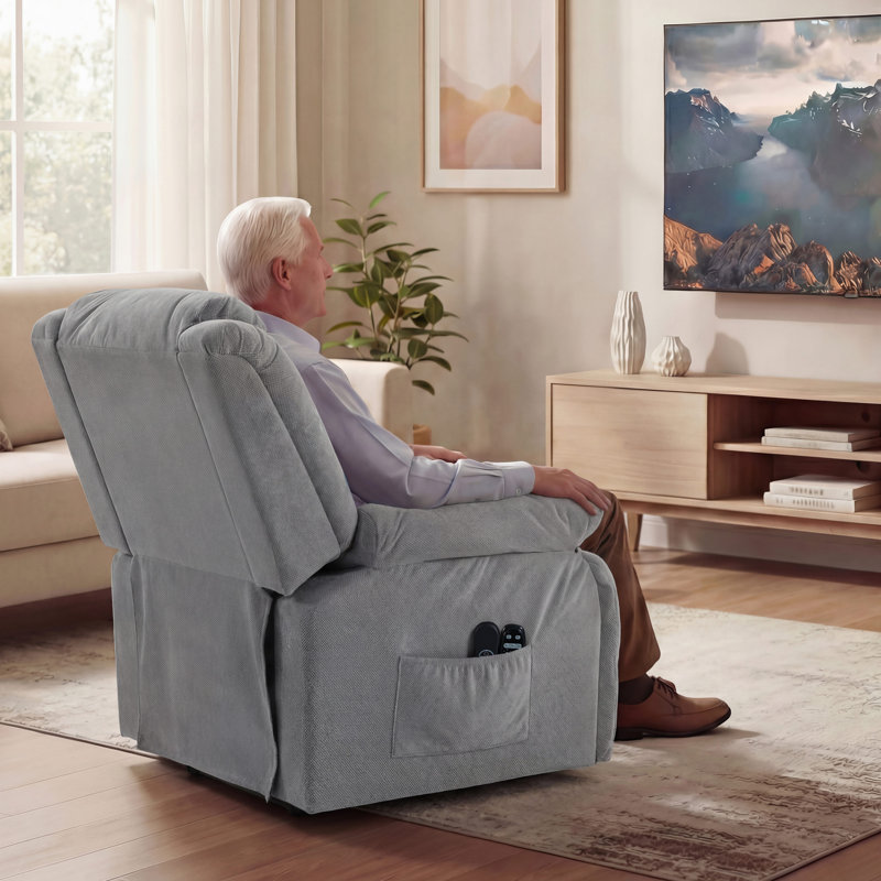 93cm Wide Velvet Lift Assist Standard Recliner, Light Grey