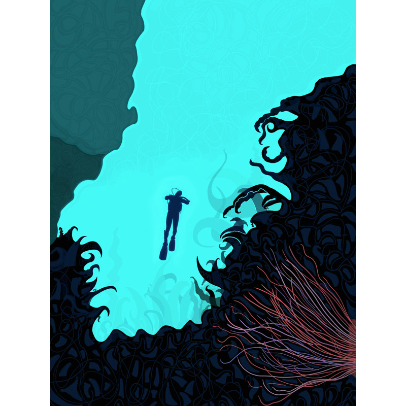 Scuba Diver Ascending Print by Evan Sklar, Black Framed Paper, 21.25" H x 17.25" W