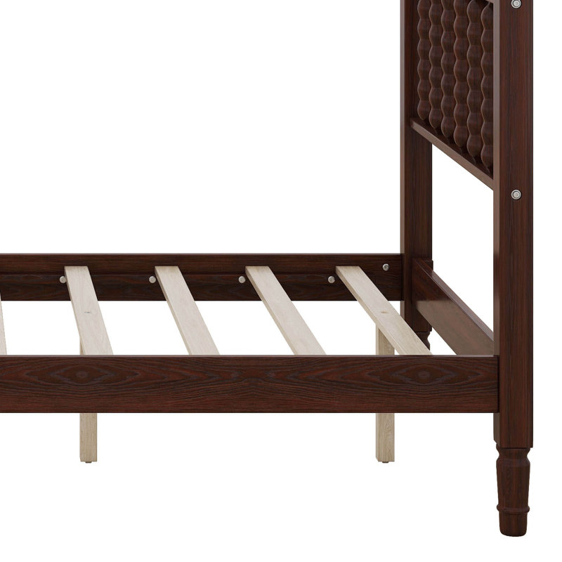 Structure de lit simple en bois de style rétro avec tête de lit d'inspiration gourde, Walnut