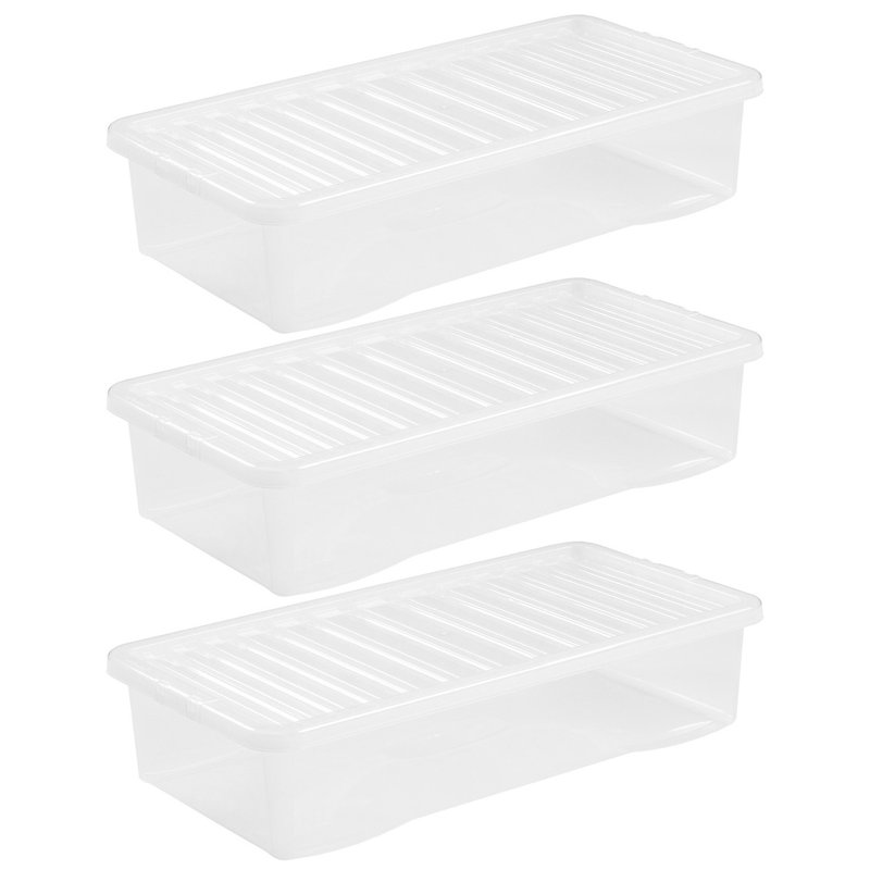 Wham Crystal 42L Plastic Underbed Storage Pack of 3 Clear, Clear