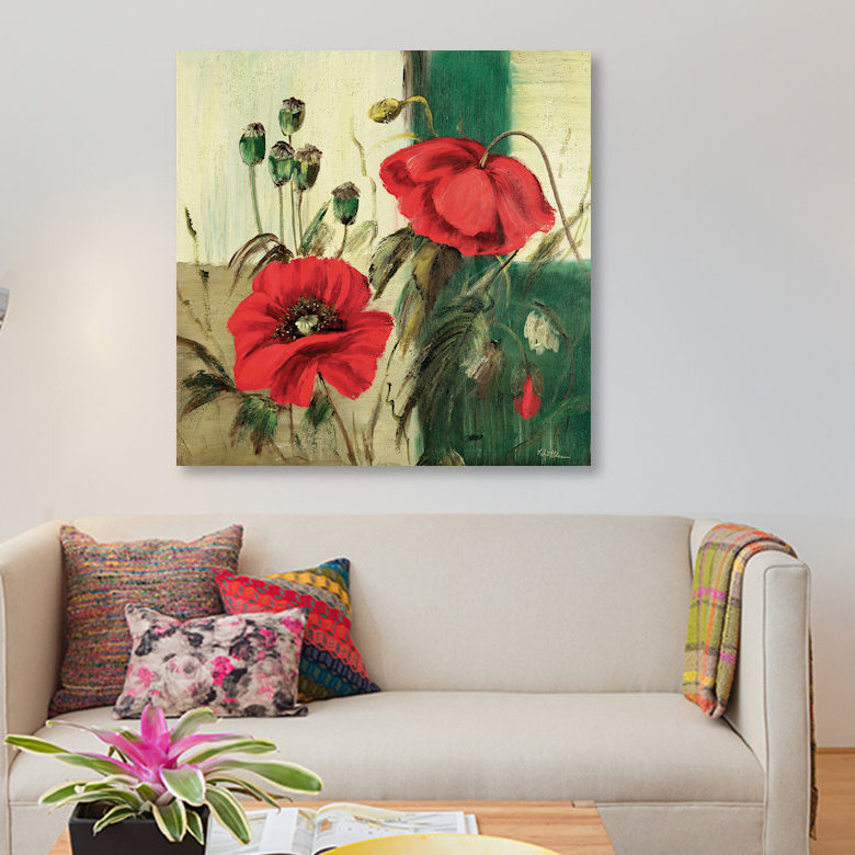 « red pops composition ii », impression sur toile, H 18 po x l 18 po x P 1,5 po, Pas de tapis, Toile tendue