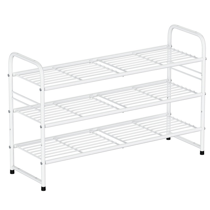 33'' Wide 3-Tier Metal Shoe Rack Shelf for Closet Stackable and Adjustable, White