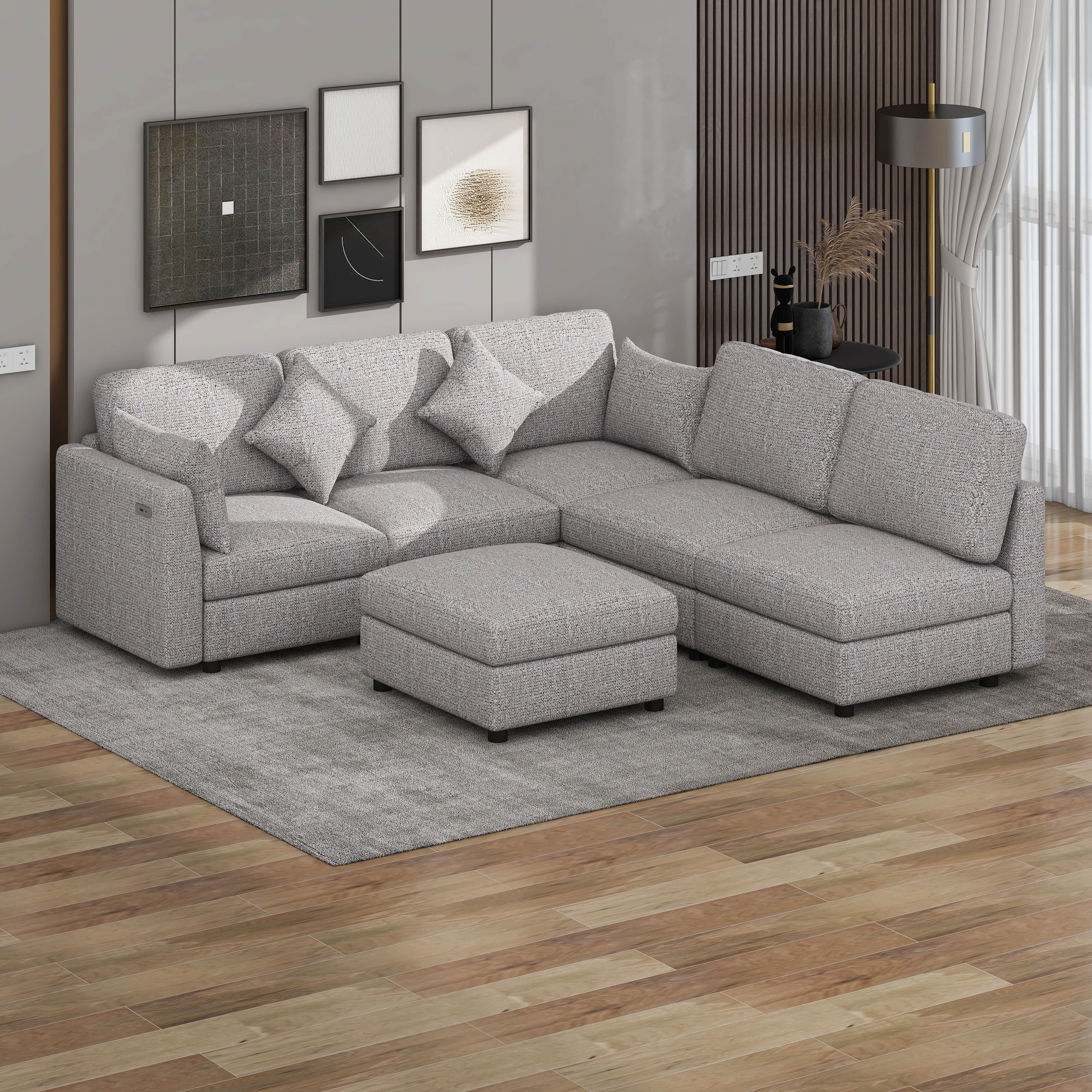 Latitude Run® Modular Sectional Sofa Couch With Movable Ottoman With ...