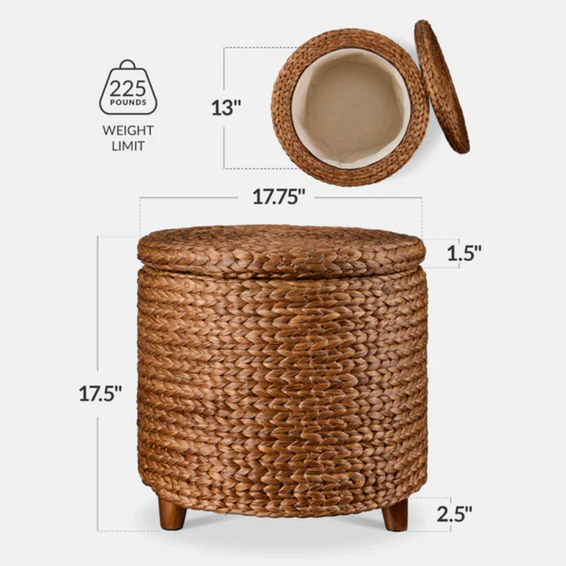 Round Storage Ottoman, Chestnut