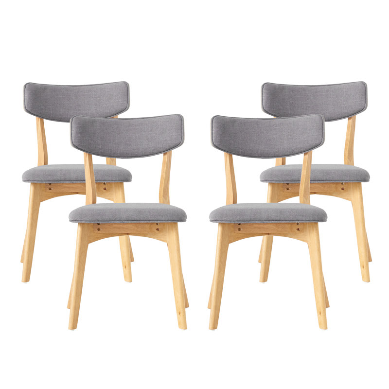 Chaises de salle à manger rembourrées avec dossier courbé et pieds en bois d'hévéa Putnam , Gris foncé / chêne, 4