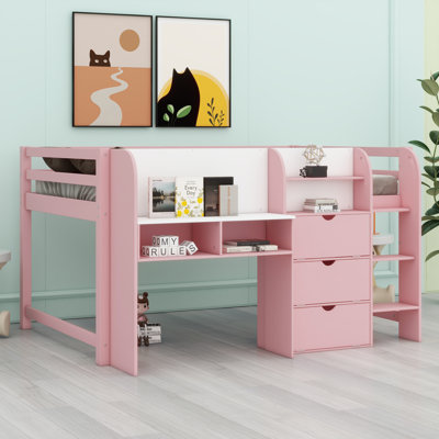 Lit mezzanine bas avec bureau intégré