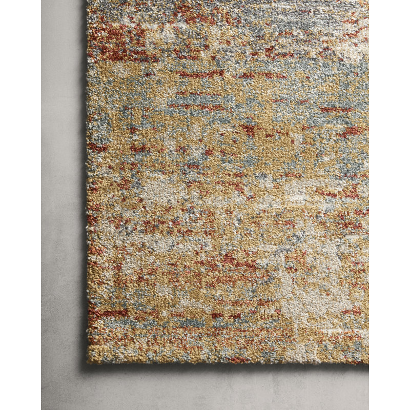 Tapis abstrait terre cuite / beige / bleu Tergel, Rectangle 9 pi 6 po x 13 pi