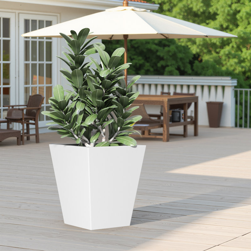 Tall Metal Tapered Planter, 9" H x 22" W x 19" D, White