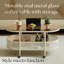 Table basse ovale en métal et verre avec rangement mobile, blanc