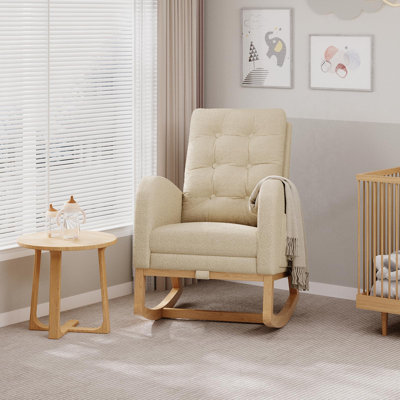 Adjustable Footrest Glider Recliner with Soft Fleece Lambskin Upholstery & Side Pocket, High-Back Nursery Rocking Chair for Bedroom, Light Brown (with Footrest)