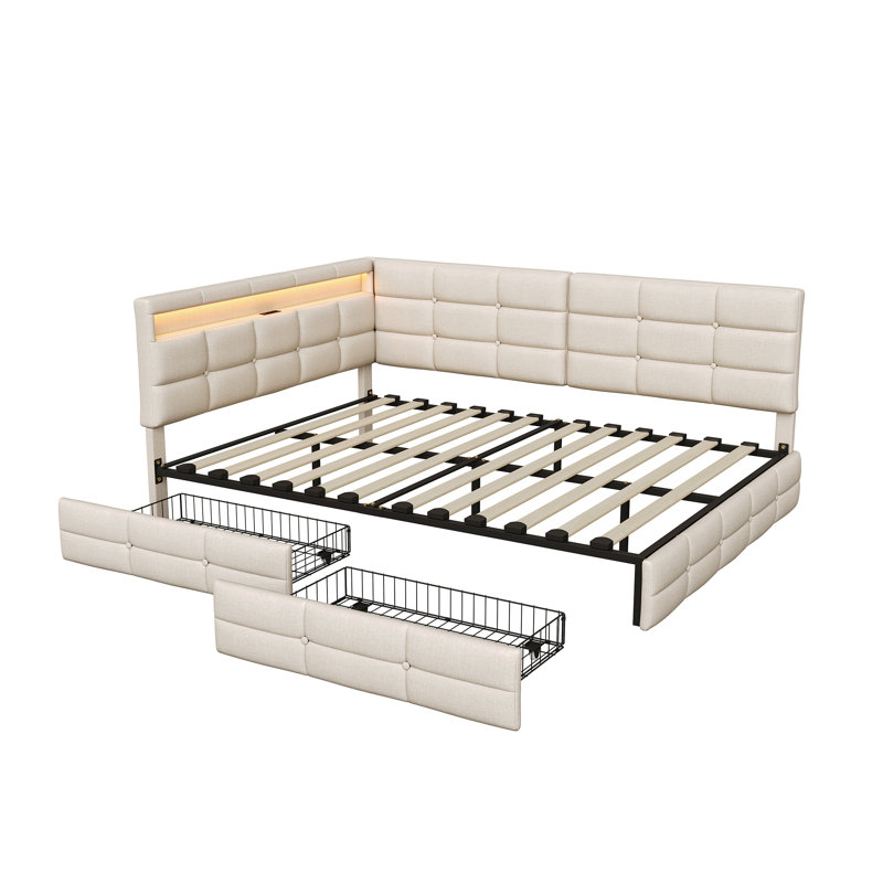 Upholstered Daybed, Beige, European Double (140 x 200 cm)