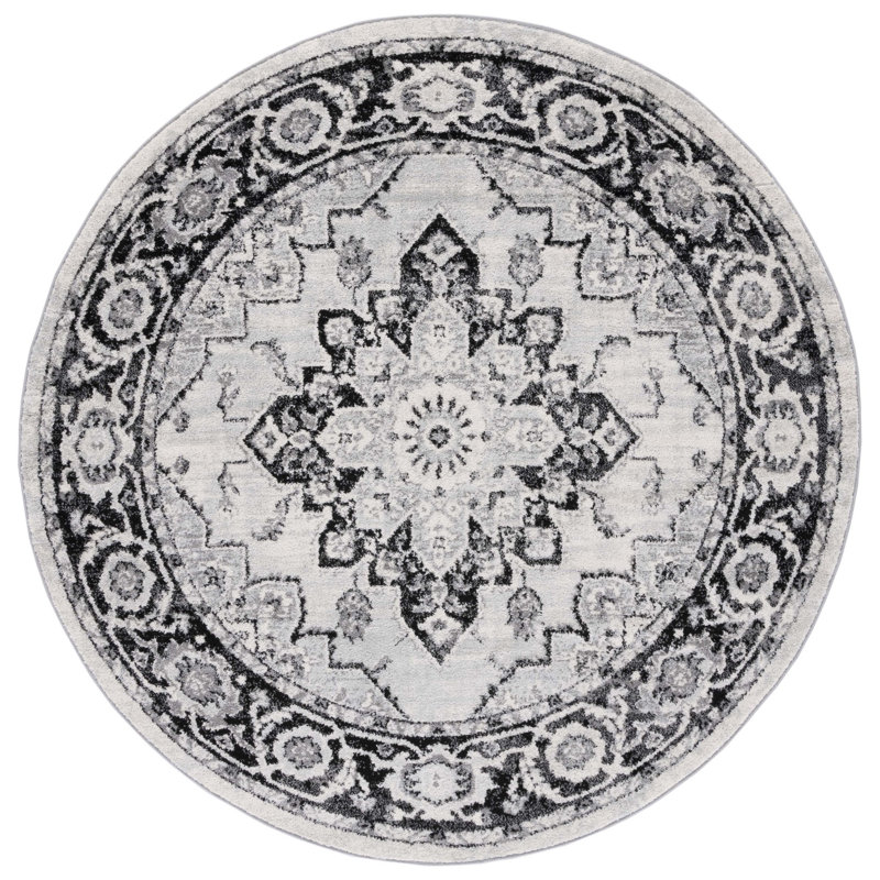 Tapis ivoire / noir Tulum 279, Rond 6 pi 7 po