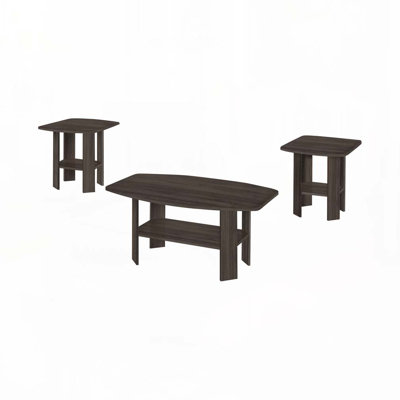 Wood Top Coffee Table Set with Floor Shelf