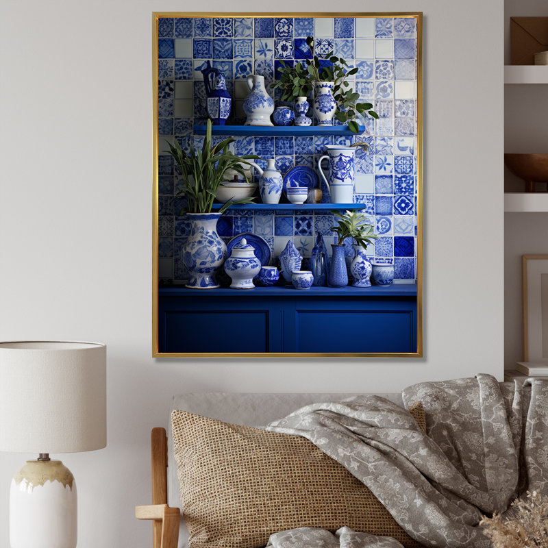 Décoration murale méditerranéenne «Still Life Kitchen I - Boho Pottery», Cadre flottant doré, H 32 po x l 24 po x P 1 po