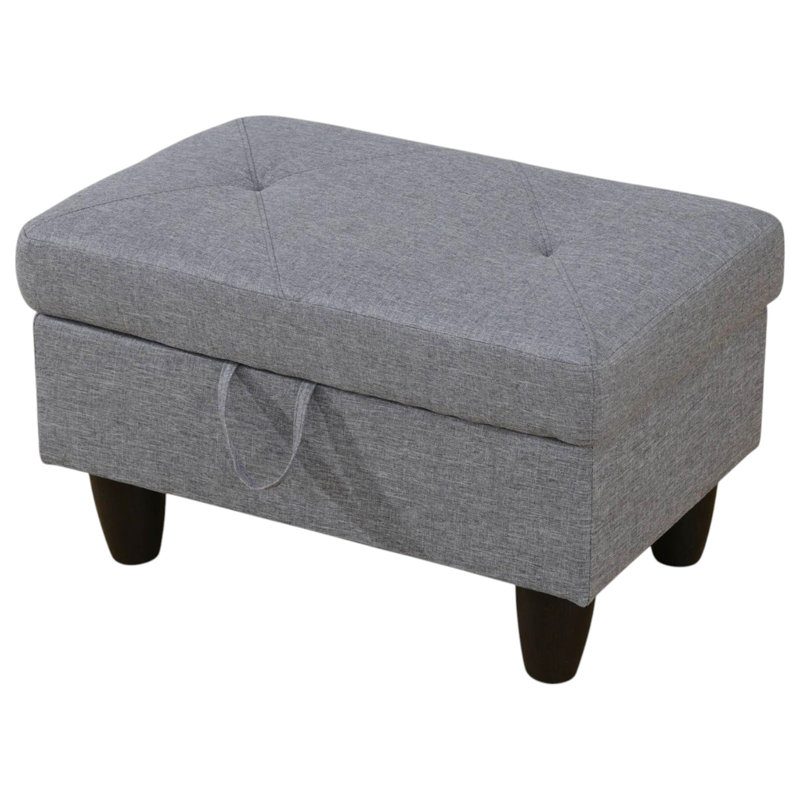 Orella Marlinda 28.5" Wide Upholstered Rectangle Tufted Flip Top Storage Ottoman, Diamond Gray Linen
