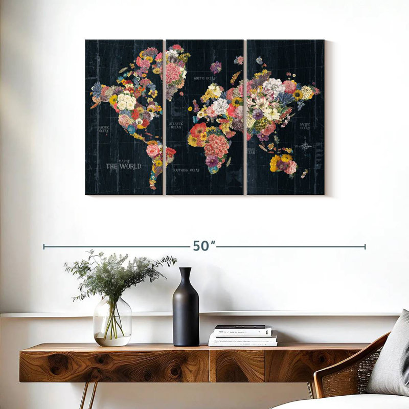 Aliaz Botanical Floral Map Words, 24" H x 38" W