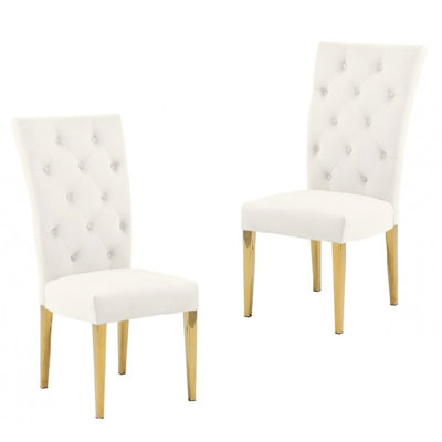 Chaises de salle à manger rembourrées modernes en velours crème de 2, pieds en métal, idéales pour les occasions, décor confortable et élégant, pièce nécessaire pour l'assemblage, simple