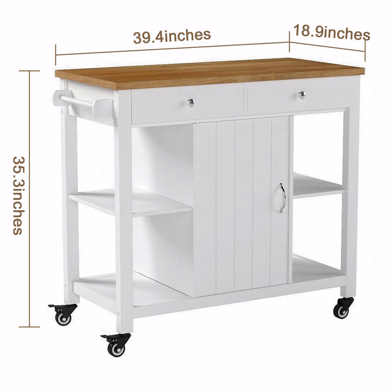 Chariot pour îlot de cuisine - plateau en bois d'hévéa, roulettes verrouillables et rangement polyvalent (porte-serviettes inclus)