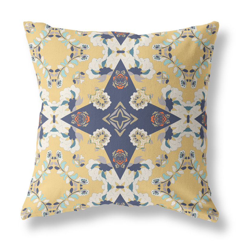 Coussin 18 po x 18 po Broadcloth, Jaune / bleu