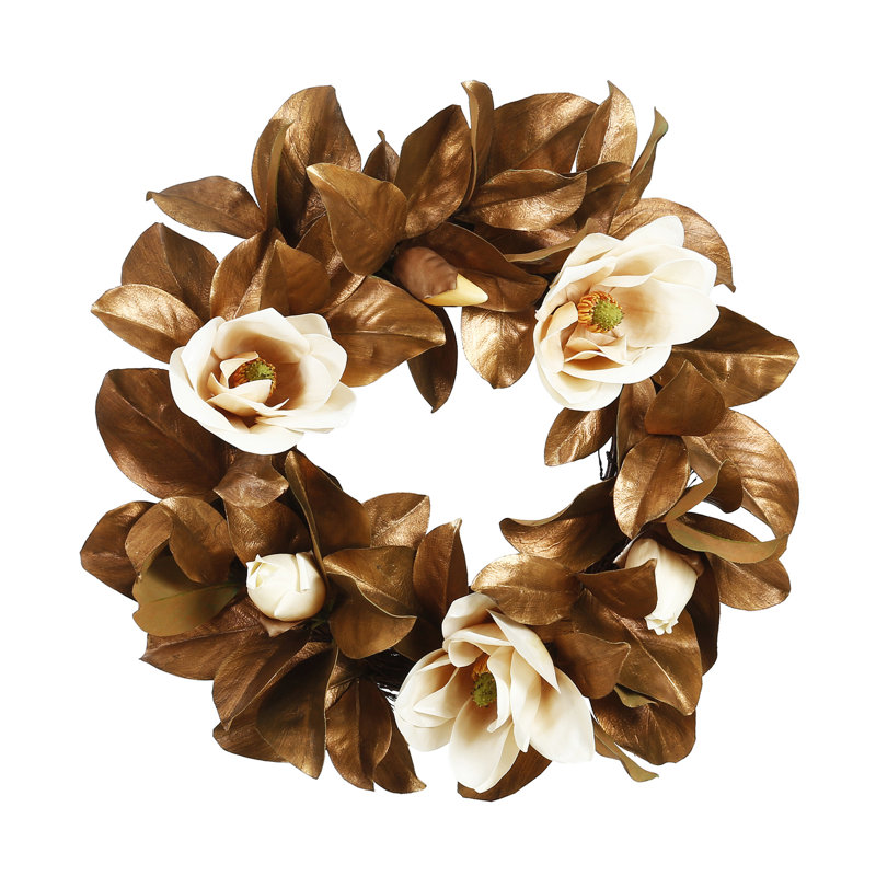 Magnolia Christmas Polyester Wreath, 24" H x 24" W x 7" D