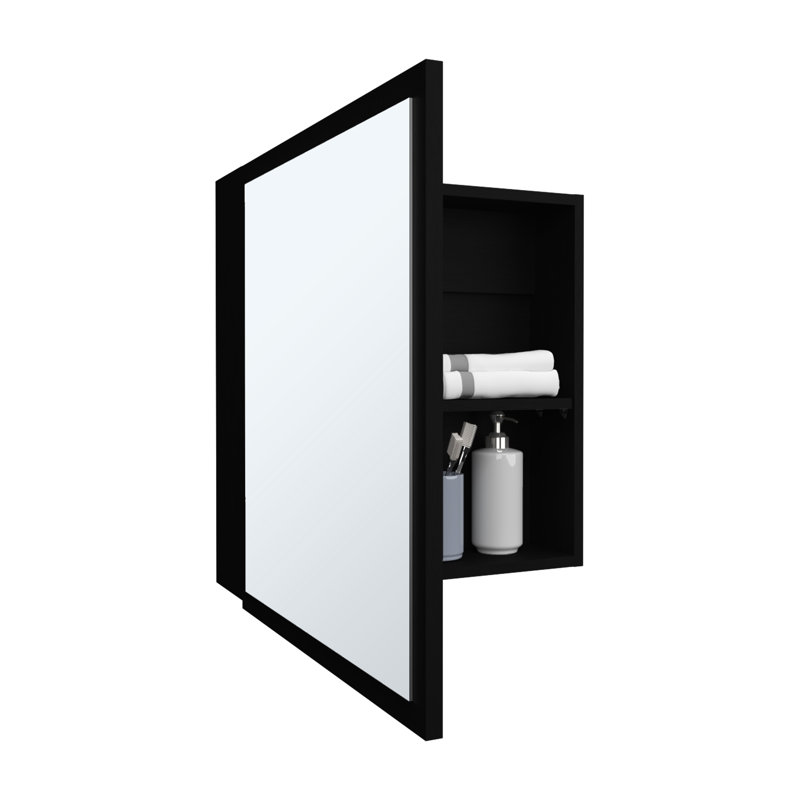 Armoire à miroir H 21,1 po x l 19,7 po pour salle de bain et cuisine en noir, 4 tablettes et porte-serviettes, système de support intérieur