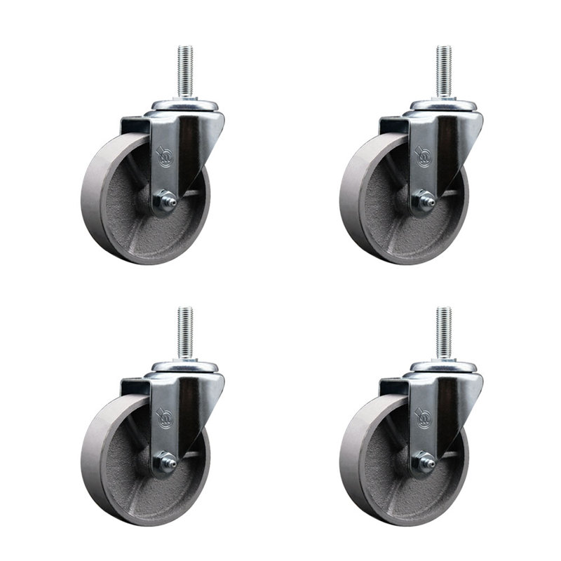 Ensemble de roulettes à tige filetée en acier pivotant de 5/8 po à 2 freins SCC