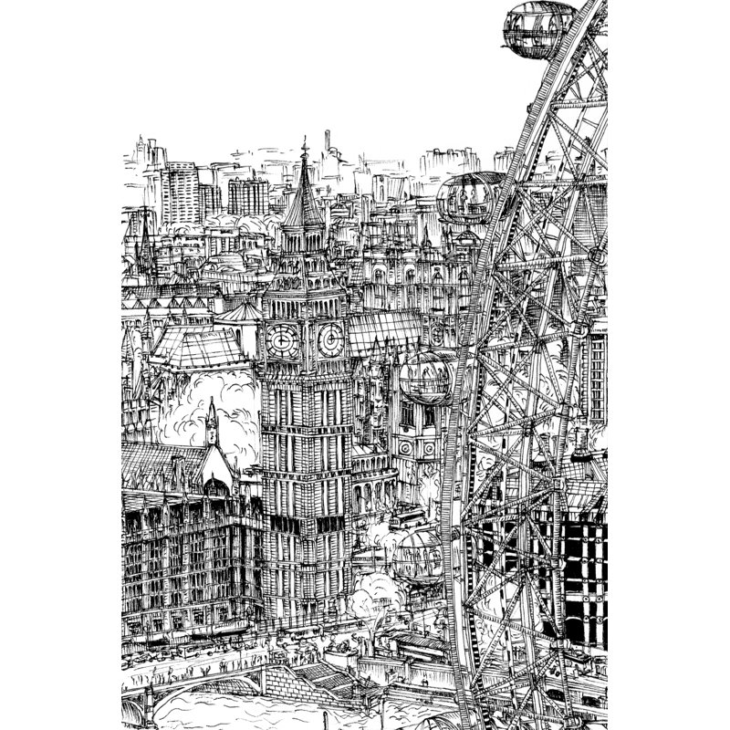 City Scene IV - Graphic Art, 30cm H x 20cm W, Wrapped Canvas