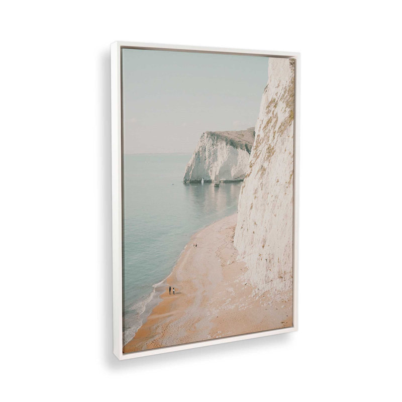 Impression sur toile roulée Coastal Cliffside Walk, H 12,75 po x l 8,75 po x P 1,75 po, Cadre flottant blanc opaque