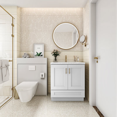 Armoire de salle de bain en bois massif prêt à assembler avec comptoir Shaker - comptoir non inclus