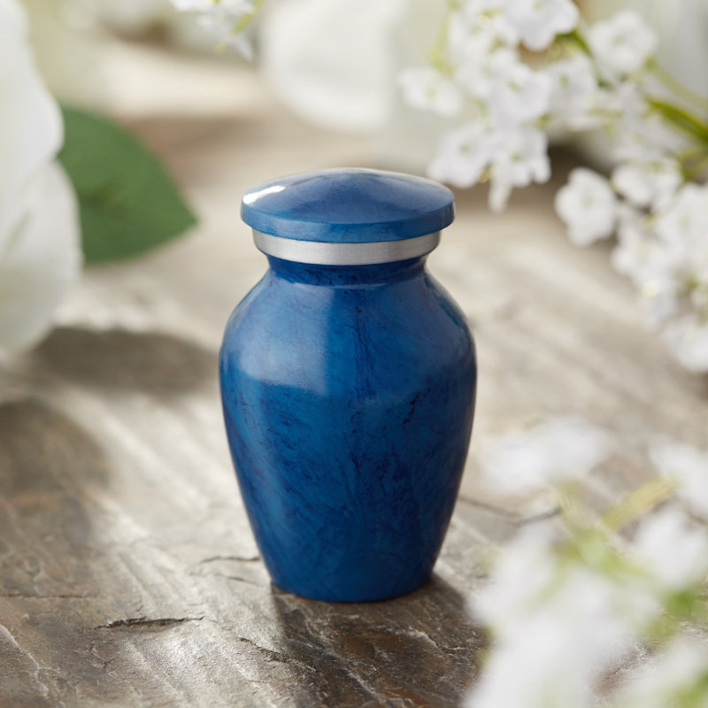 Polished Blue and Silver Metal Keepsake Urn