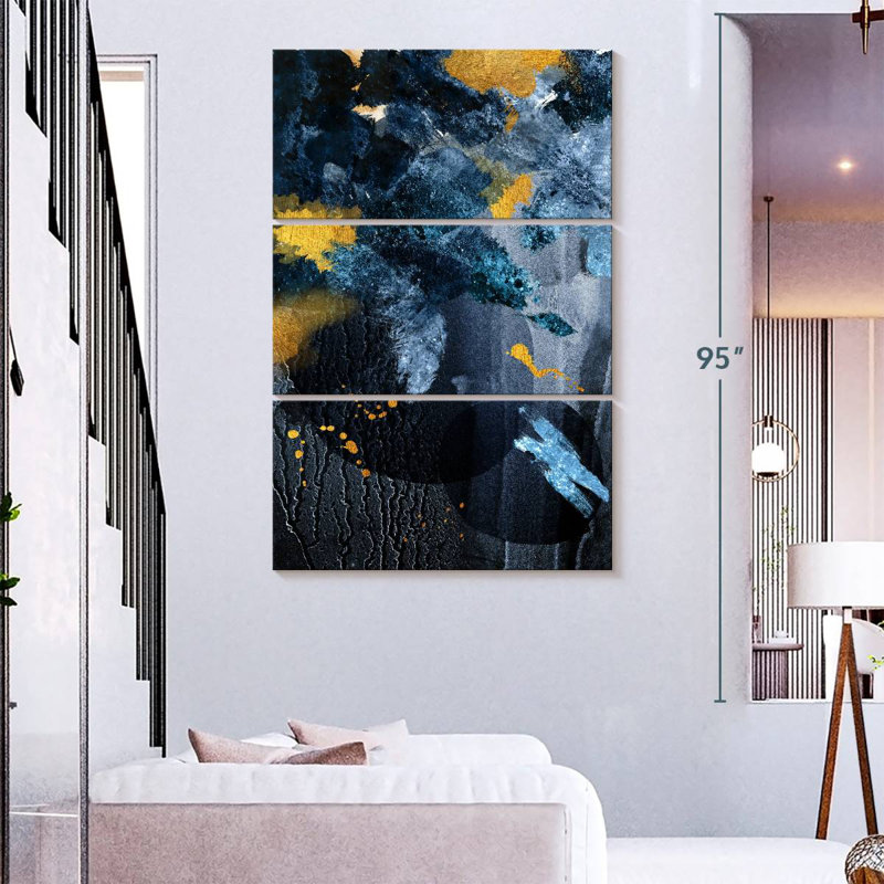 Avery Abstract Blue and Gold, 74" H x 48" W