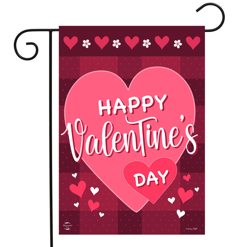 Drapeau de jardin «Happy Valentine's Day», Saint-Valentin rouge foncé/rose
