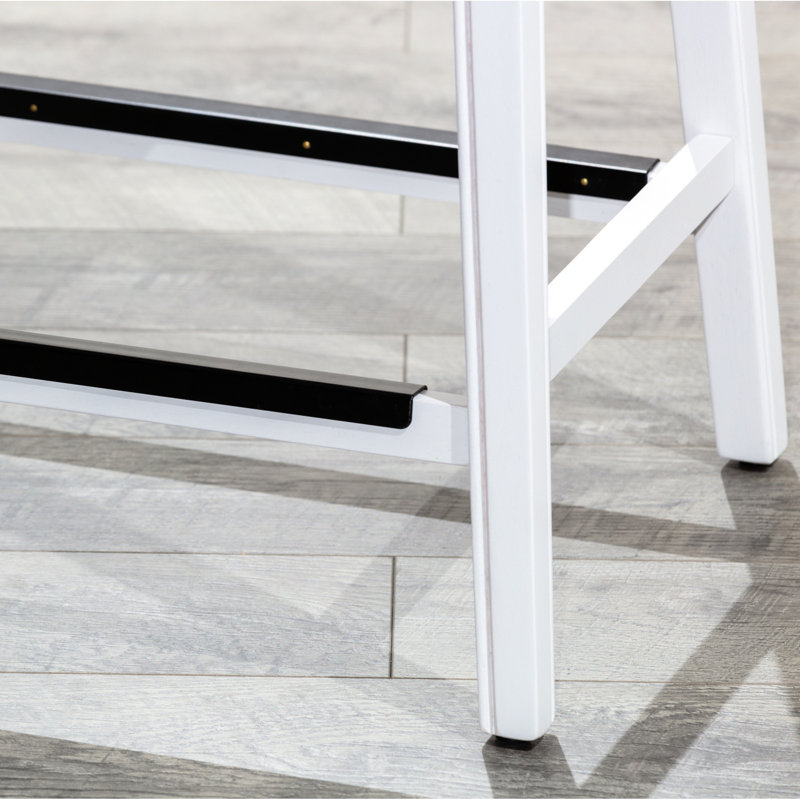 Tabouret de bar blanc de 30 po avec siège en cuir noir, assemblage simple, bois franc pour une utilisation à long terme dans la cuisine ou le tabouret, cuir, fabrication et décors