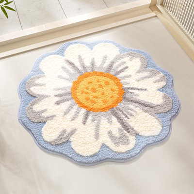 Bathroom Rug Mat, Cute Round Flower Bath Mat With Soft And Non-Slip, Absorbent Microfiber Bath Rugs, Machine Washable Bath Rug Carpet For Toilet Bathtub Kitchen 26X26 Inch (Daisy)