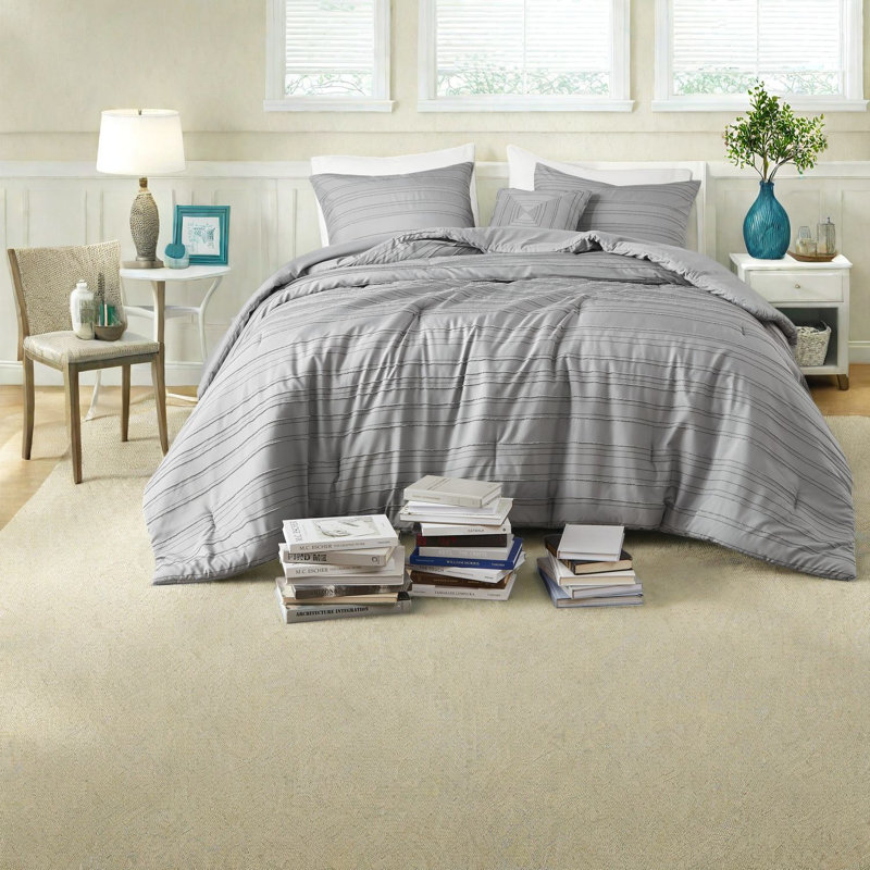 Modern Grey Cationic Dyed Bedding Sets, Polyester Jacquard For Home