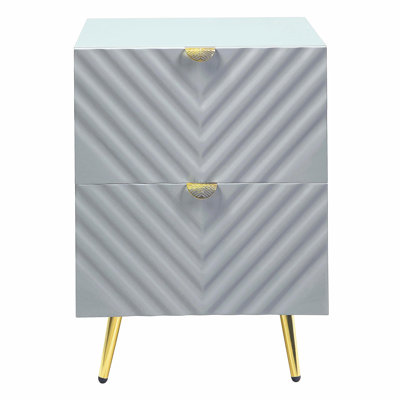 Table de chevet 2 tiroirs gris brillant