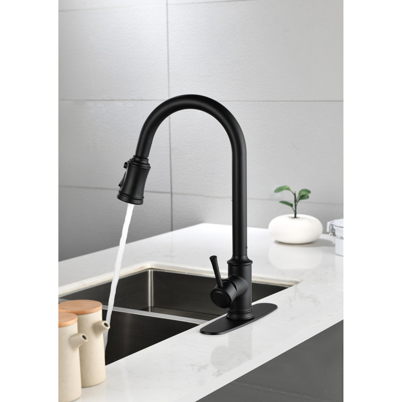 Stainless Steel Pull Down Kitchen Faucet In Matt Black, 360 Rotatable Spray Head For Convenient Water Access Single Handle Out Material Performance