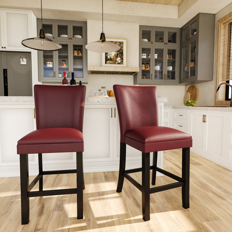 LUMERA Collection Modern Black Faux Leather Bar Stool – High Back, Cushioned Seat, Durable Wood Frame, Counter & Bar Height Seating for Kitchen, Island, Home Bar, Pub