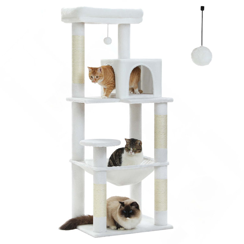 Tour pour chat d'intérieur à plusieurs niveaux de 56,3 po avec grand hamac, poteaux à griffer, condo confortable et perchoir supérieur