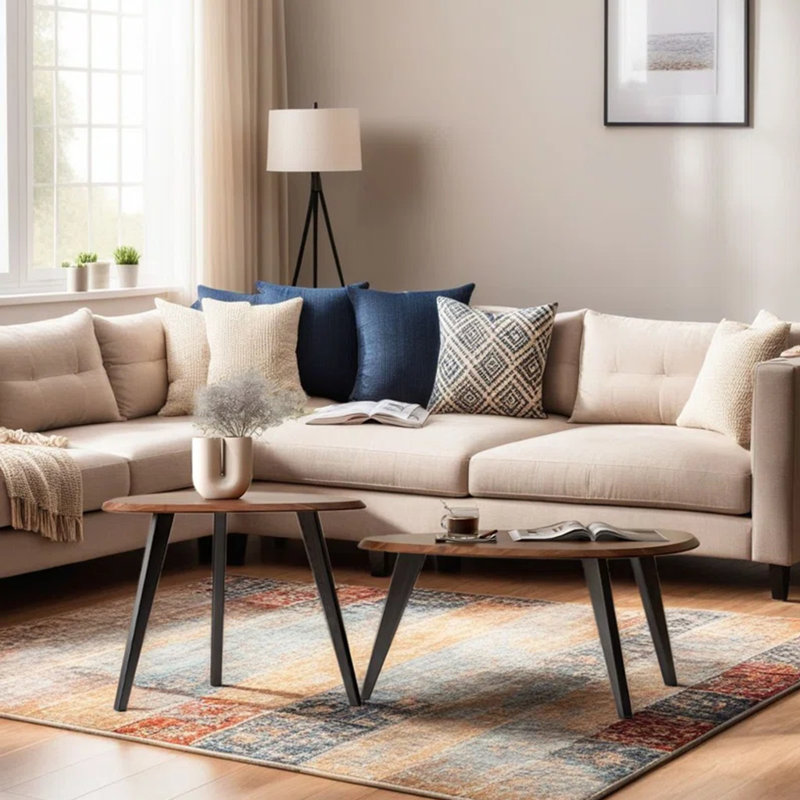 Wood Nesting Coffee Table Set of 2,Sofa Table With Variable Shape Combinations For Living Room, Lounge Area, or Office.