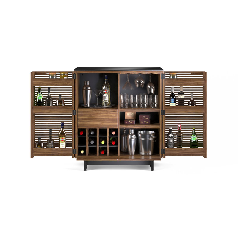 Corridor Glass Bar Cabinet, Natural Walnut
