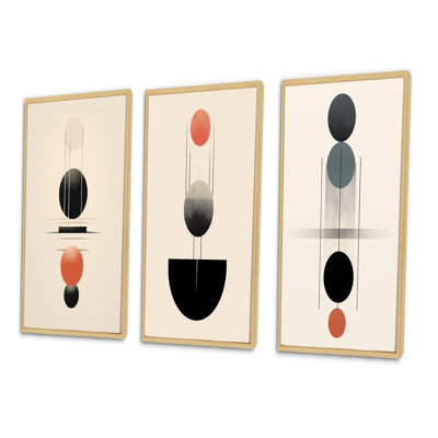 Lovely Moon Rhythms Retro Geometric Minimalism V - Transitional Art Set Of 3 Pieces