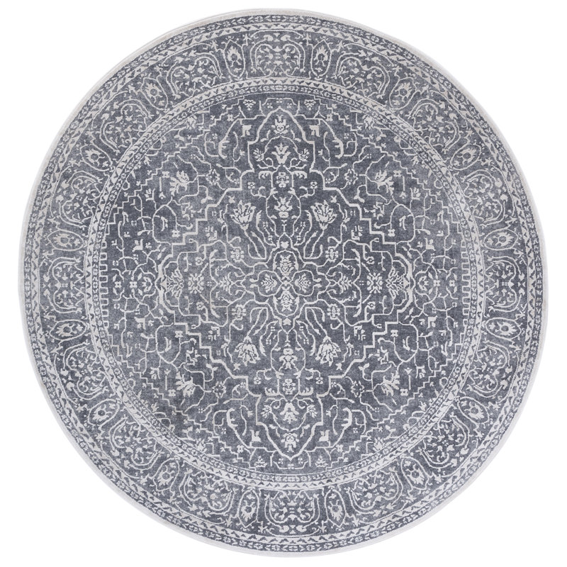 Calidia Power Loom Dark Gray/Cream Rug, Round 10'