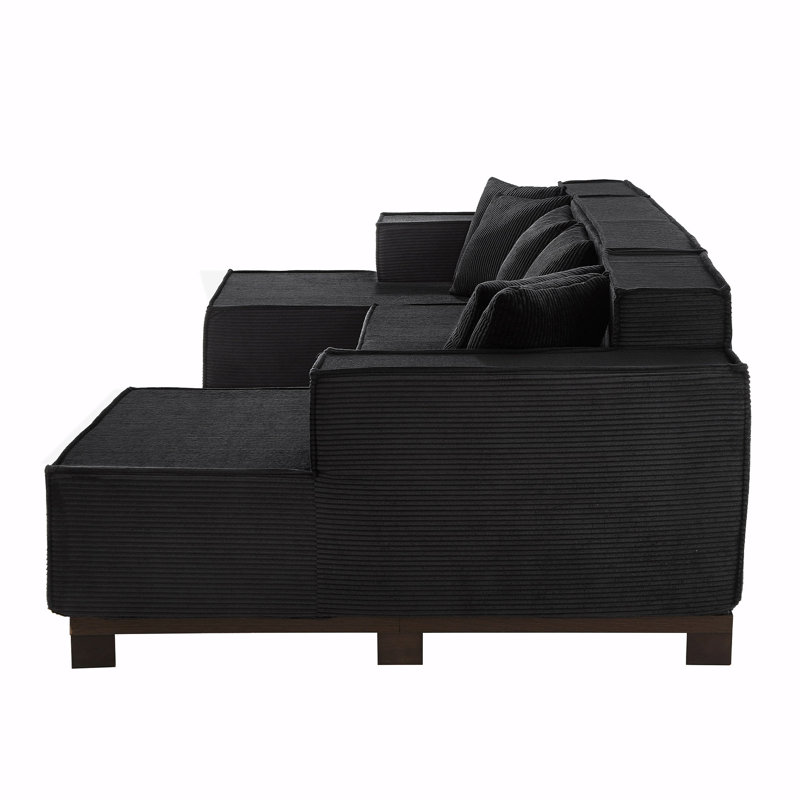 Canapé modulaire en forme de U Modern, Velours côtelé noir