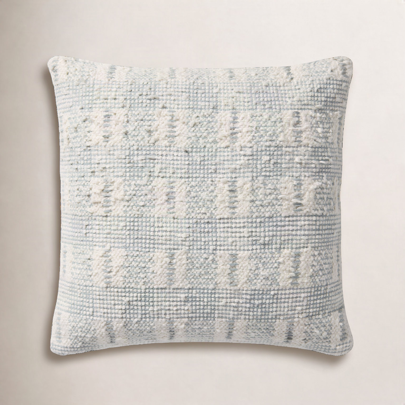 18" x 18" Cotton Pillow Cover, Ivory/Blue Geometric, Down