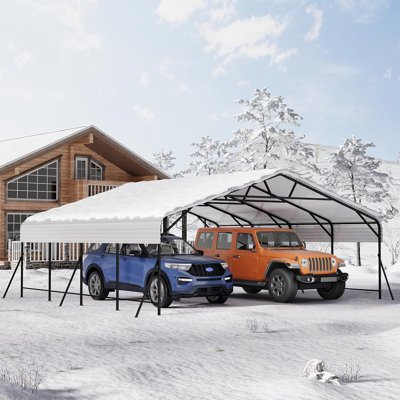 Abri de voiture en métal, garage en métal surdimensionné avec cadre en acier pour toutes les saisons, abris de voiture robustes pour voiture, bateaux et tracteur, 20 x 20 x 9 pi