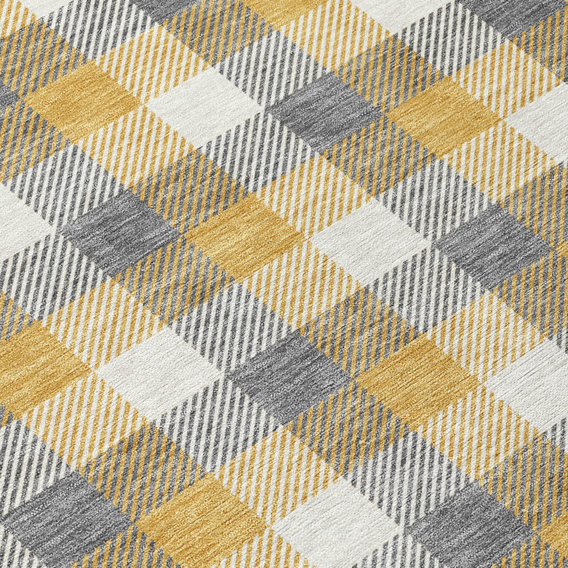 Gray Flat Woven Non-slip Machine Washable Plaid Rug 3' x 5'