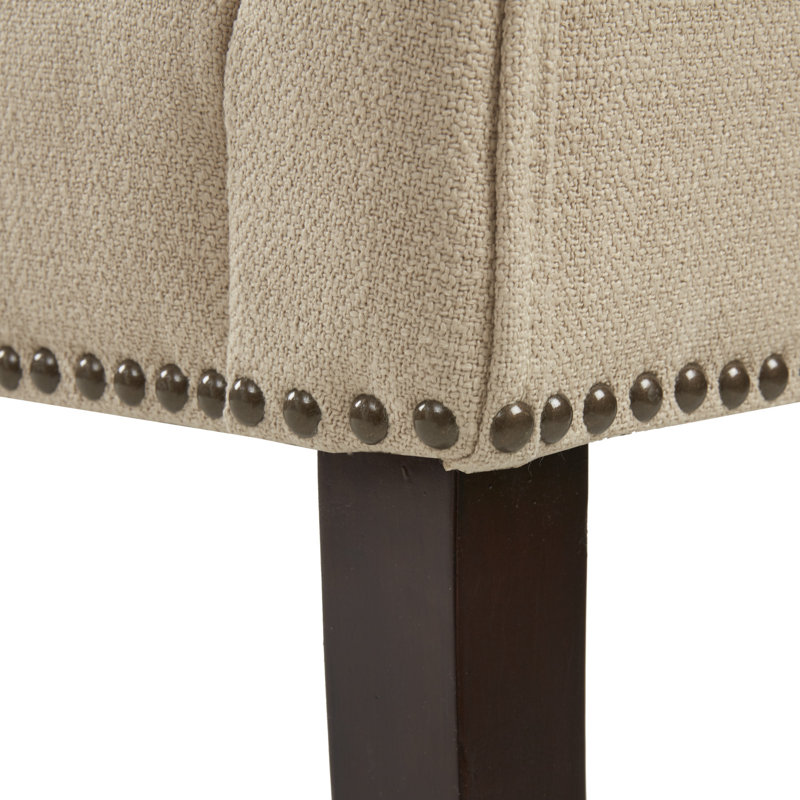 Alfordsville 49.5” Wide Upholstered Nailhead Bench, Beige/Dark Walnut