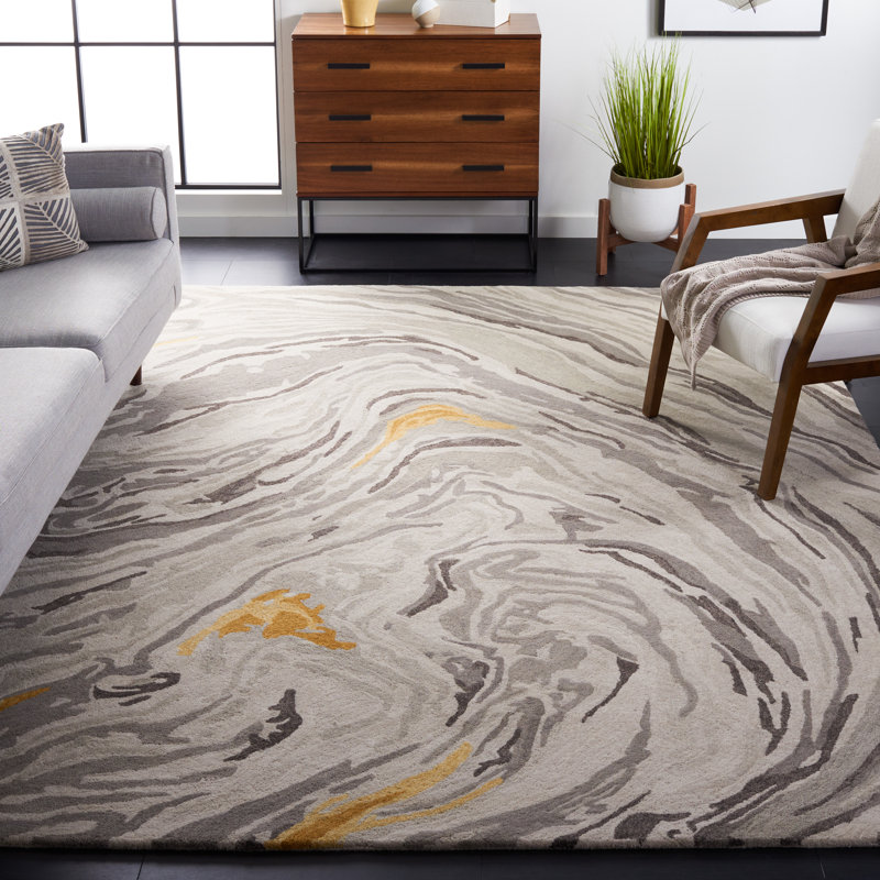 Soho Hand Tufted Wool/Cotton Abstract Rug in Gray/Gold, Rectangle 5' x 8'